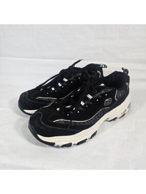 Skechers D Lites Comfort Walking Sneakers Women Size 7 Black Lace Up Athletic